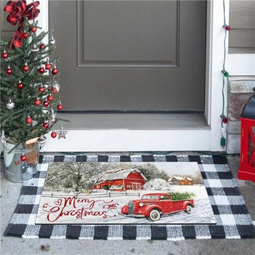 Merry Christmas Door Mat -Red Truck